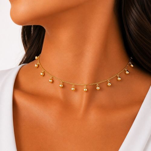 Choker Bolas Lisa Banhado a Ouro
