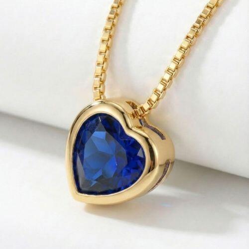 Colar Coração Zircônia Azul Safira Banhado a Ouro