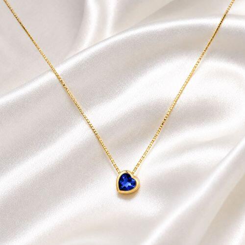 Colar Coração Zircônia Azul Safira Banhado a Ouro