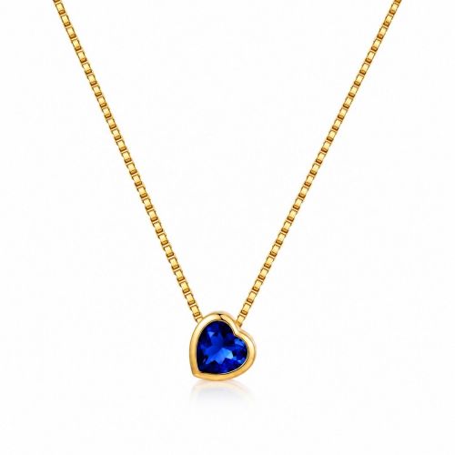 Colar Cora��o Zirc�nia Azul Safira Banhado a Ouro