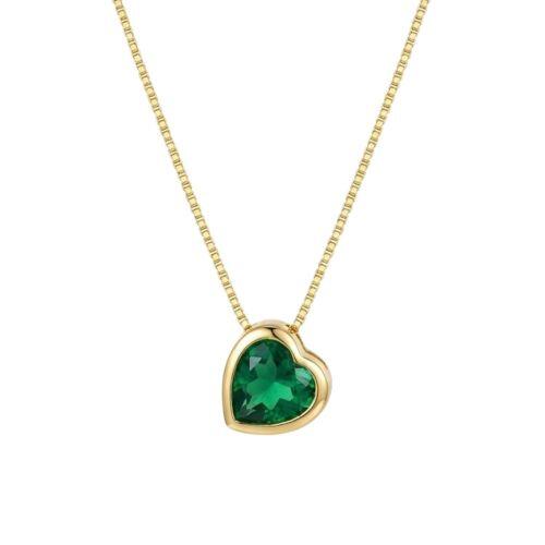 Colar Coração Zircônia Esmeralda Banhado a Ouro