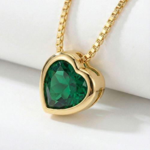 Colar Coração Zircônia Esmeralda Banhado a Ouro