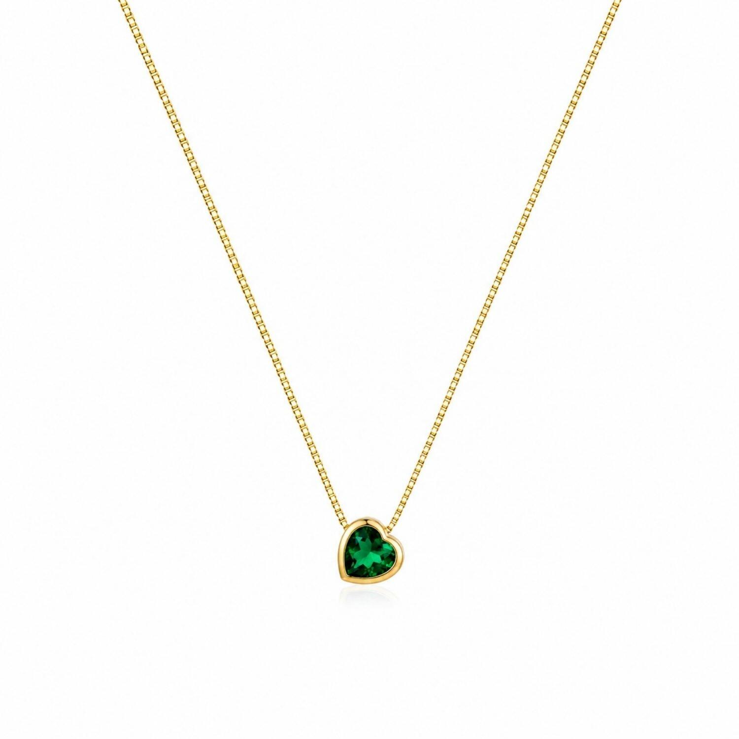 Colar Coração Zircônia Esmeralda Banhado a Ouro