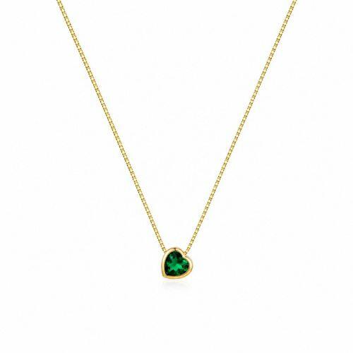 Colar Coração Zircônia Esmeralda Banhado a Ouro