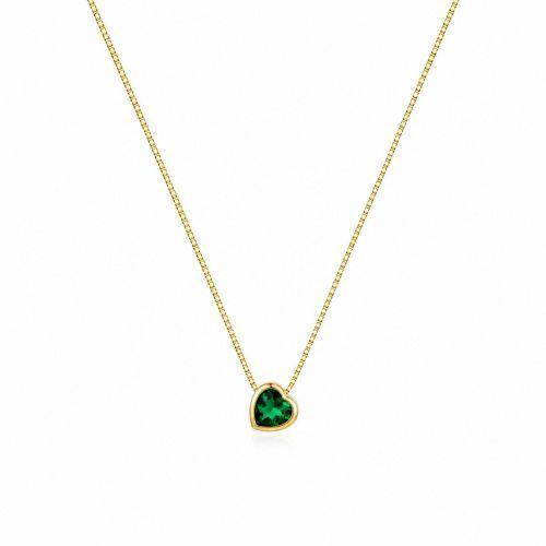 Colar Cora��o Zirc�nia Esmeralda Banhado a Ouro