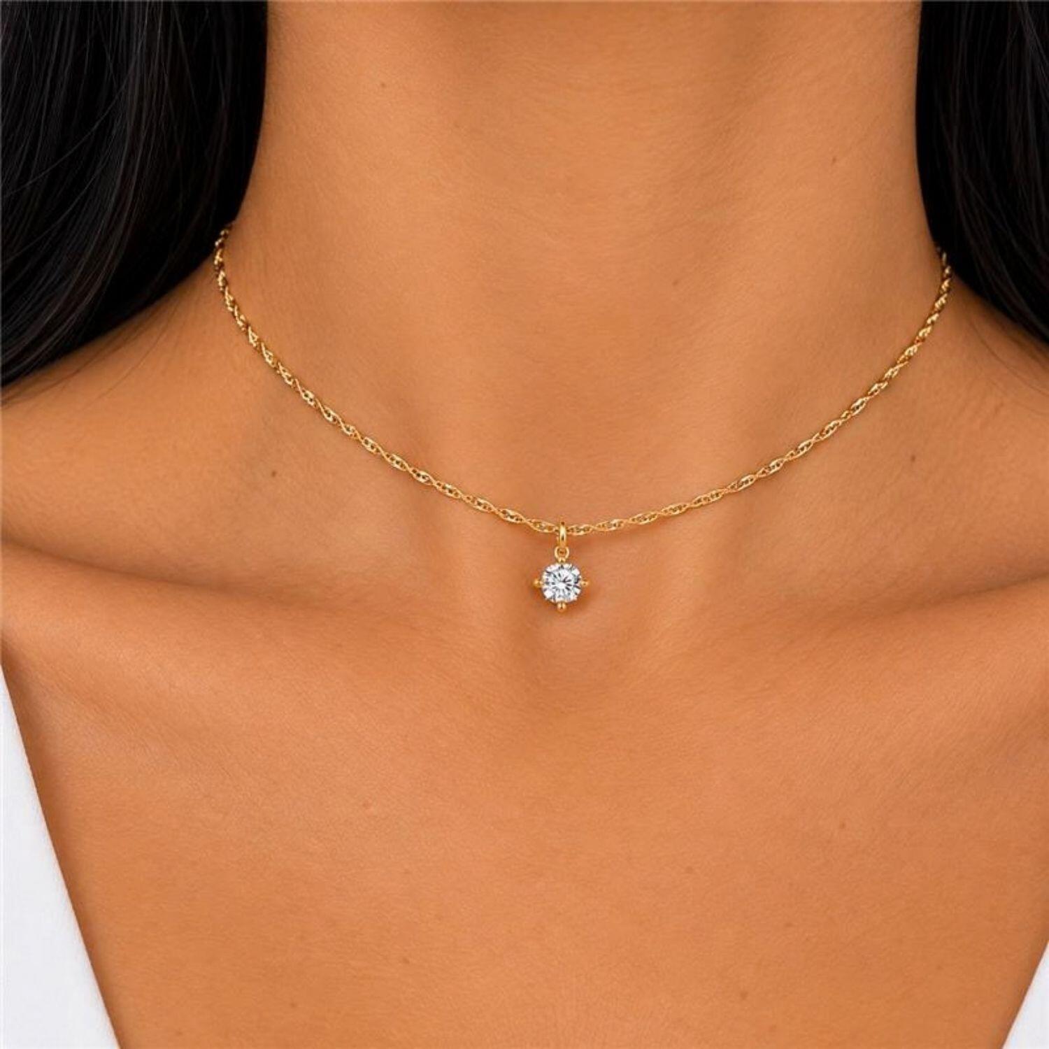 Choker Singapura com Ponto de Luz Banhado a Ouro