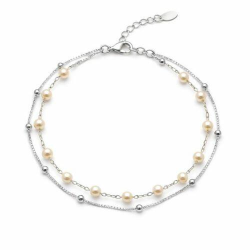 Pulseira Dupla 2 Fios P�rola com Bola Lisa Banhado a Prata