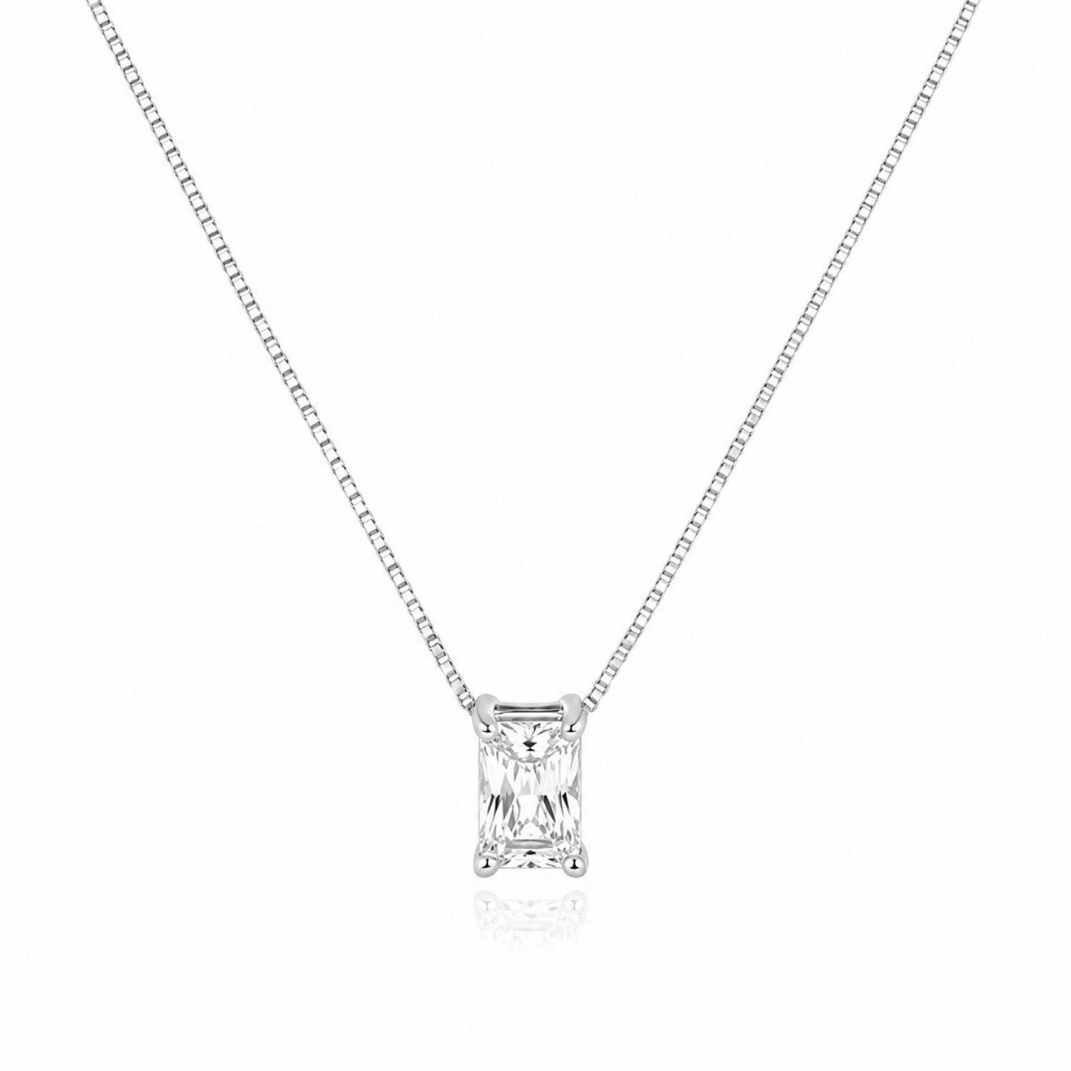 Colar Retângulo Zircônia Cristal Banhado a Prata