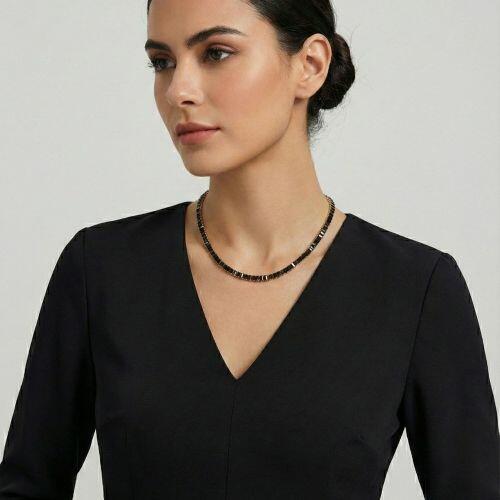 Choker Riviera Baguette Zirc�nia Negra Banhado a Prata