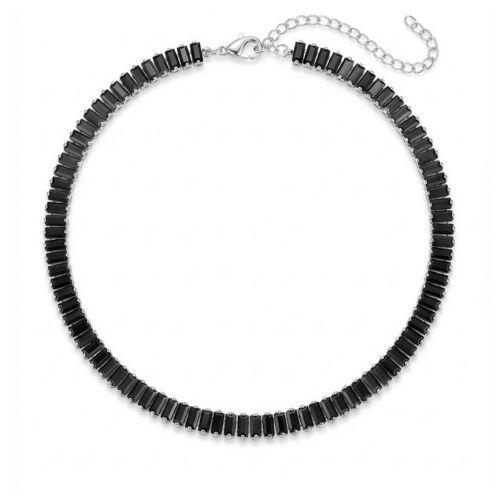 Choker Riviera Baguette Zirc�nia Negra Banhado a Prata