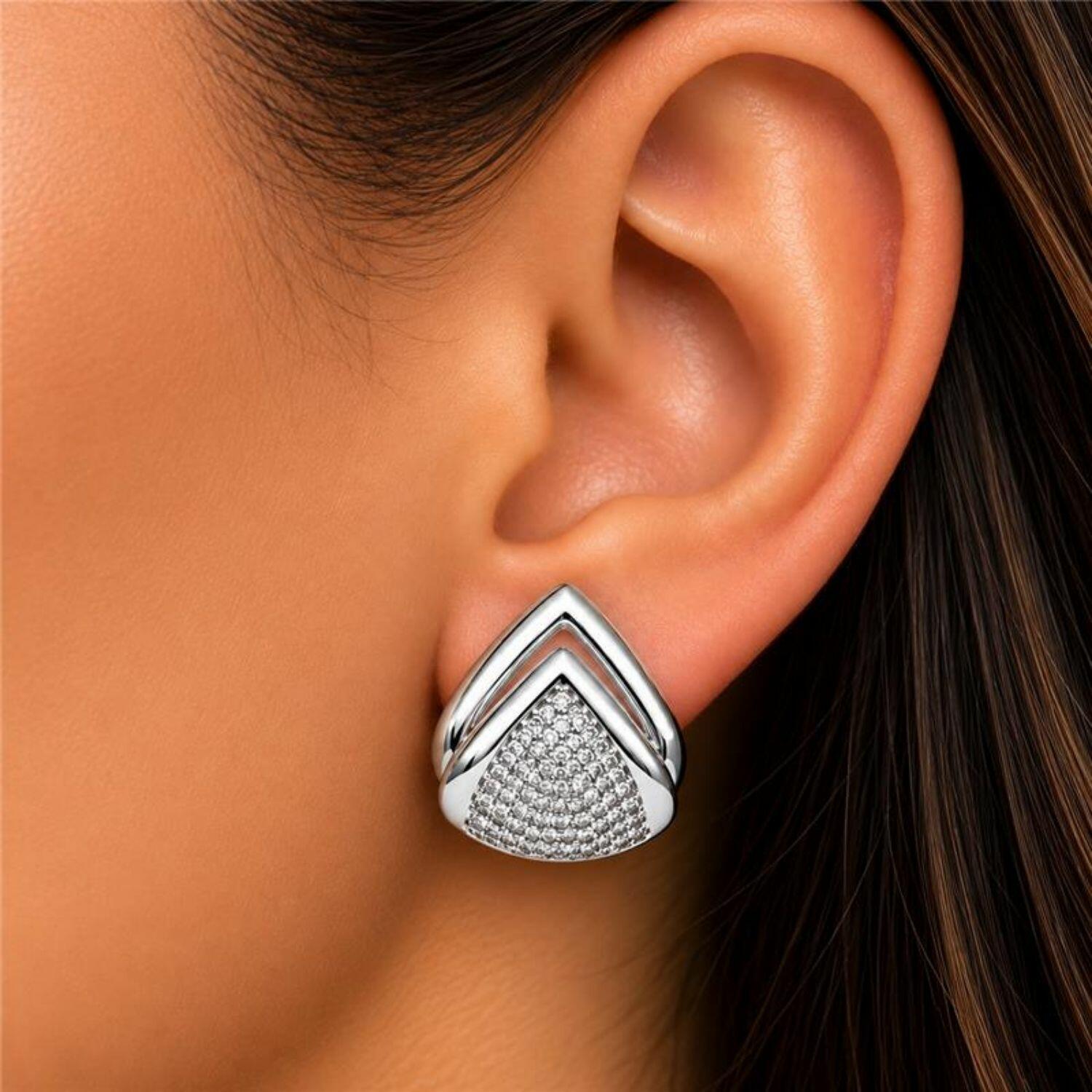 Brinco Gota 2 Fileiras Lisa com Micro Zircônia Cristal Banhado a Prata