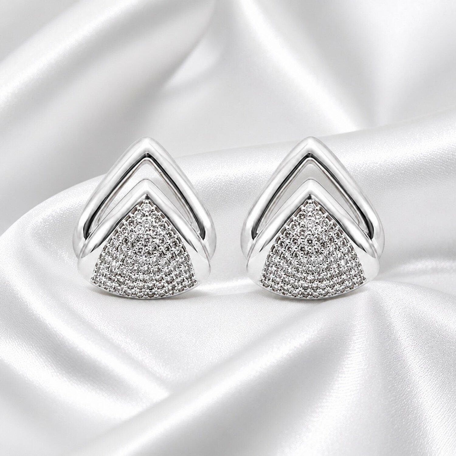 Brinco Gota 2 Fileiras Lisa com Micro Zircônia Cristal Banhado a Prata