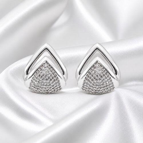 Brinco Gota 2 Fileiras Lisa com Micro Zircônia Cristal Banhado a Prata
