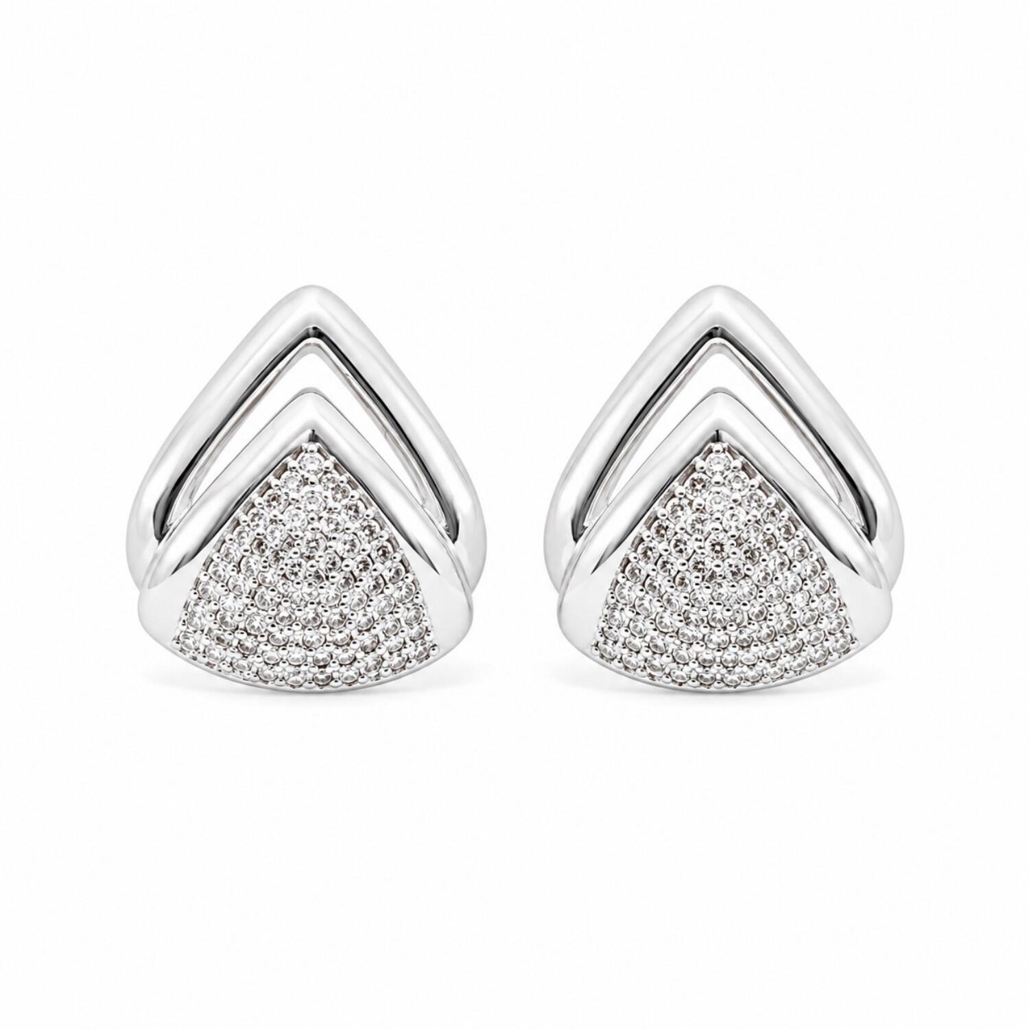 Brinco Gota 2 Fileiras Lisa com Micro Zircônia Cristal Banhado a Prata