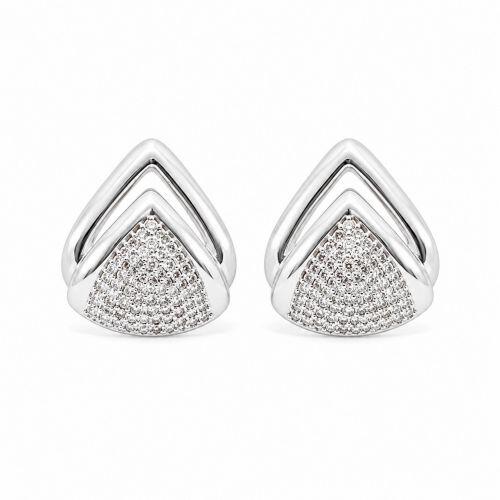 Brinco Gota 2 Fileiras Lisa com Micro Zircônia Cristal Banhado a Prata