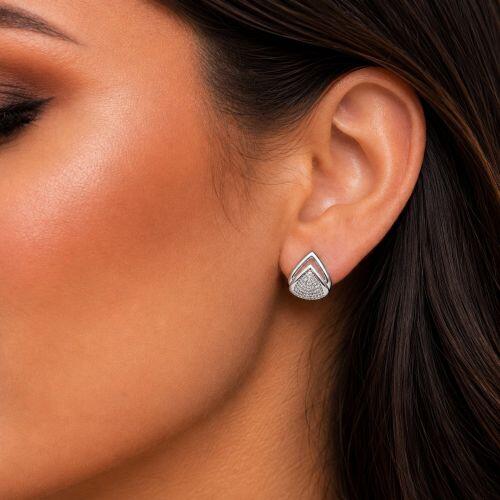 Brinco Gota 2 Fileiras Lisa com Micro Zircônia Cristal Banhado a Prata