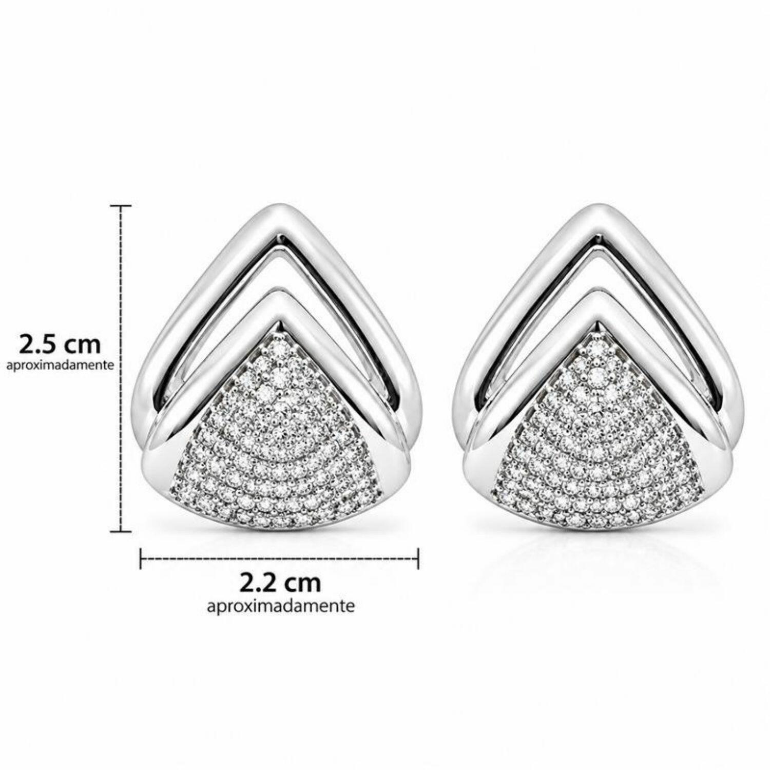 Brinco Gota 2 Fileiras Lisa com Micro Zircônia Cristal Banhado a Prata