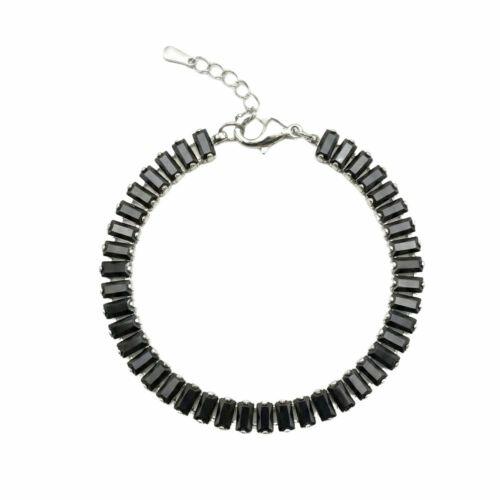 Pulseira Riviera Baguette Zirc�nia Negra Banhado a Prata