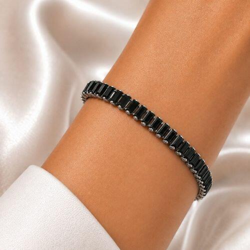 Pulseira Riviera Baguette Zirc�nia Negra Banhado a Prata