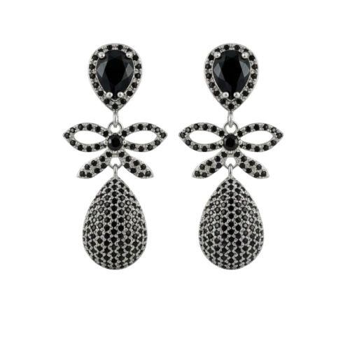 Brinco Luxury Laço Zircônia Negra Banhado a Prata