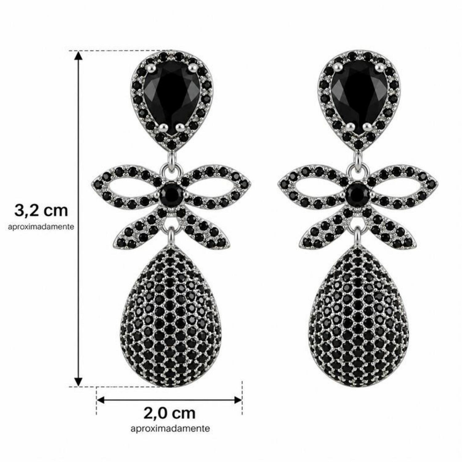 Brinco Luxury Laço Zircônia Negra Banhado a Prata