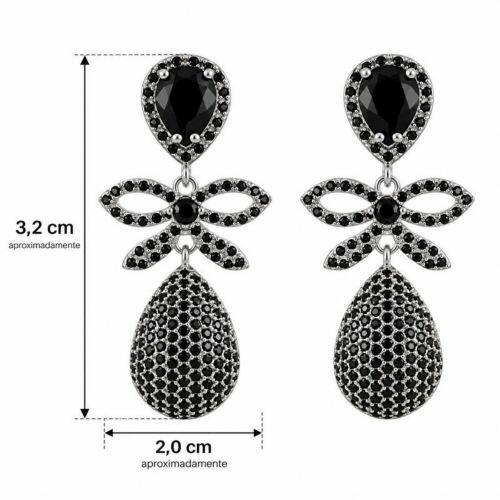 Brinco Luxury Laço Zircônia Negra Banhado a Prata