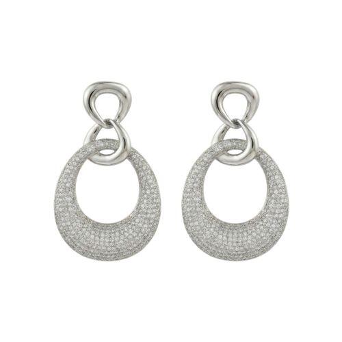 Brinco Elos Entrela�ados e Oval Pav� Zirc�nia Cristal Banhado a Prata