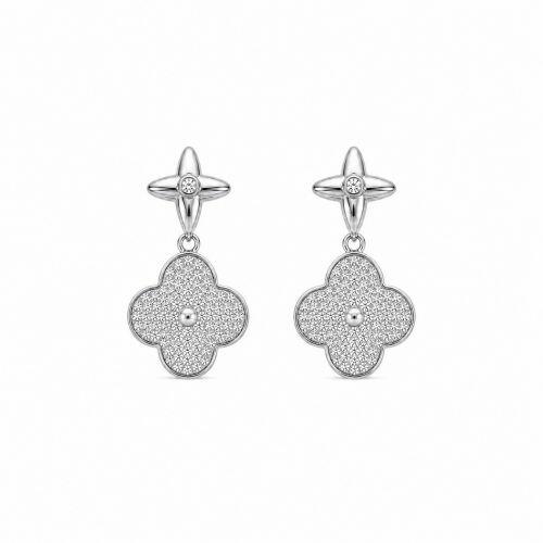 Brinco Flor 4 P�talas com Micro Zirc�nia Banhado a Prata