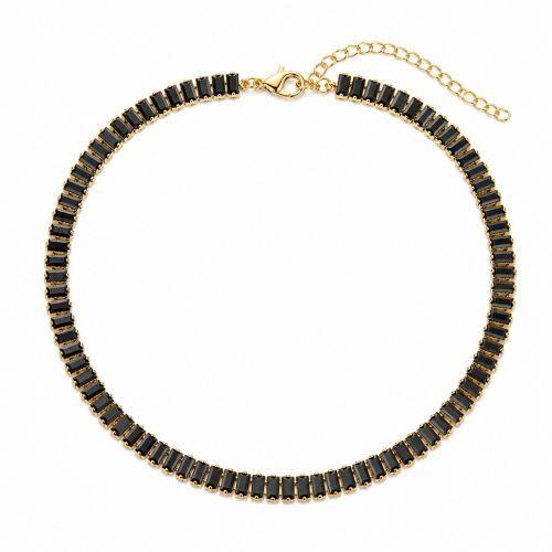 Choker Riviera Baguette Zirc�nia Negra Banhado a Ouro