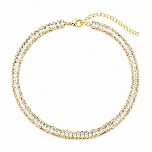 Choker Riviera Baguette Zirc�nia Cristal Banhado a Ouro