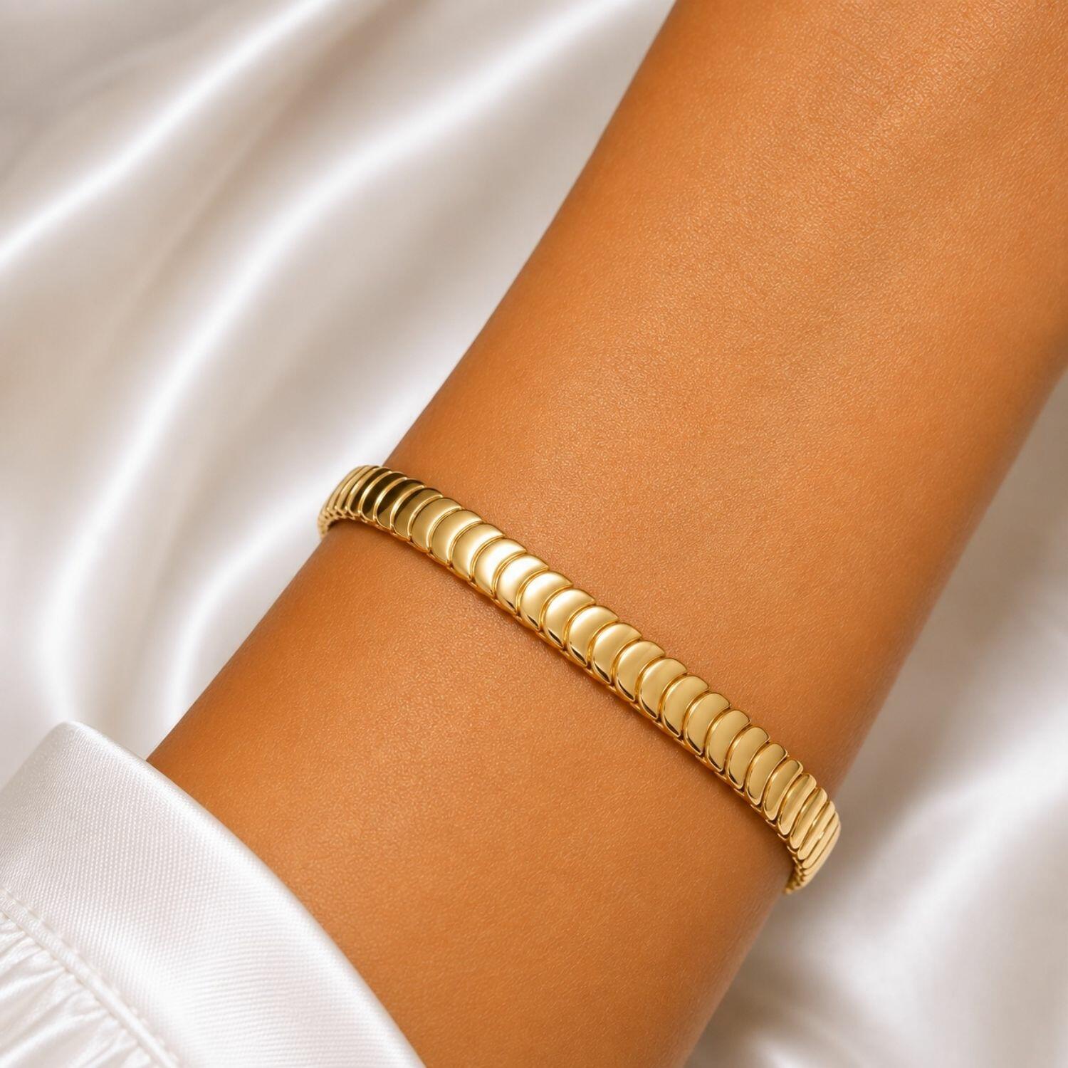Pulseira Laminada Escamas Banhado a Ouro