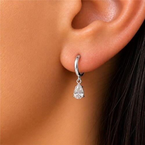 Brinco Argola com Gota Zircônia Cristal Banhado a Prata
