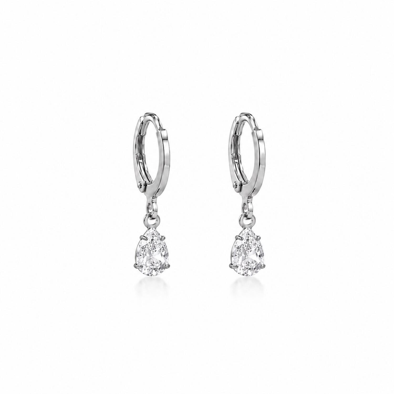 Brinco Argola com Gota Zircônia Cristal Banhado a Prata