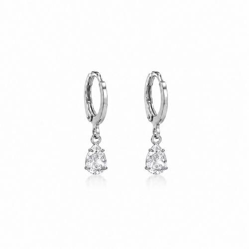 Brinco Argola com Gota Zircônia Cristal Banhado a Prata