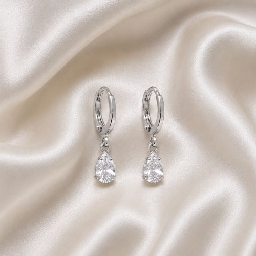 Brinco Argola com Gota Zircônia Cristal Banhado a Prata