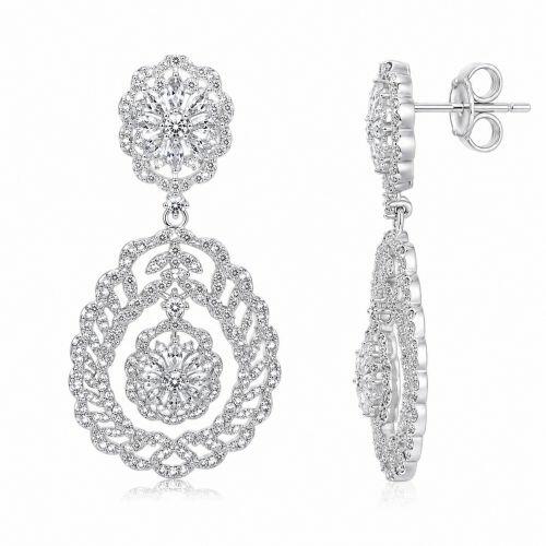 Brinco Luxury Flor com Gota Zirc�nia Cristal Banhado a Prata