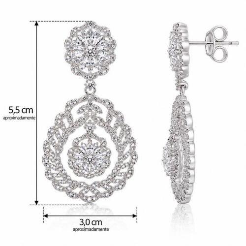 Brinco Luxury Flor com Gota Zircônia Cristal Banhado a Prata