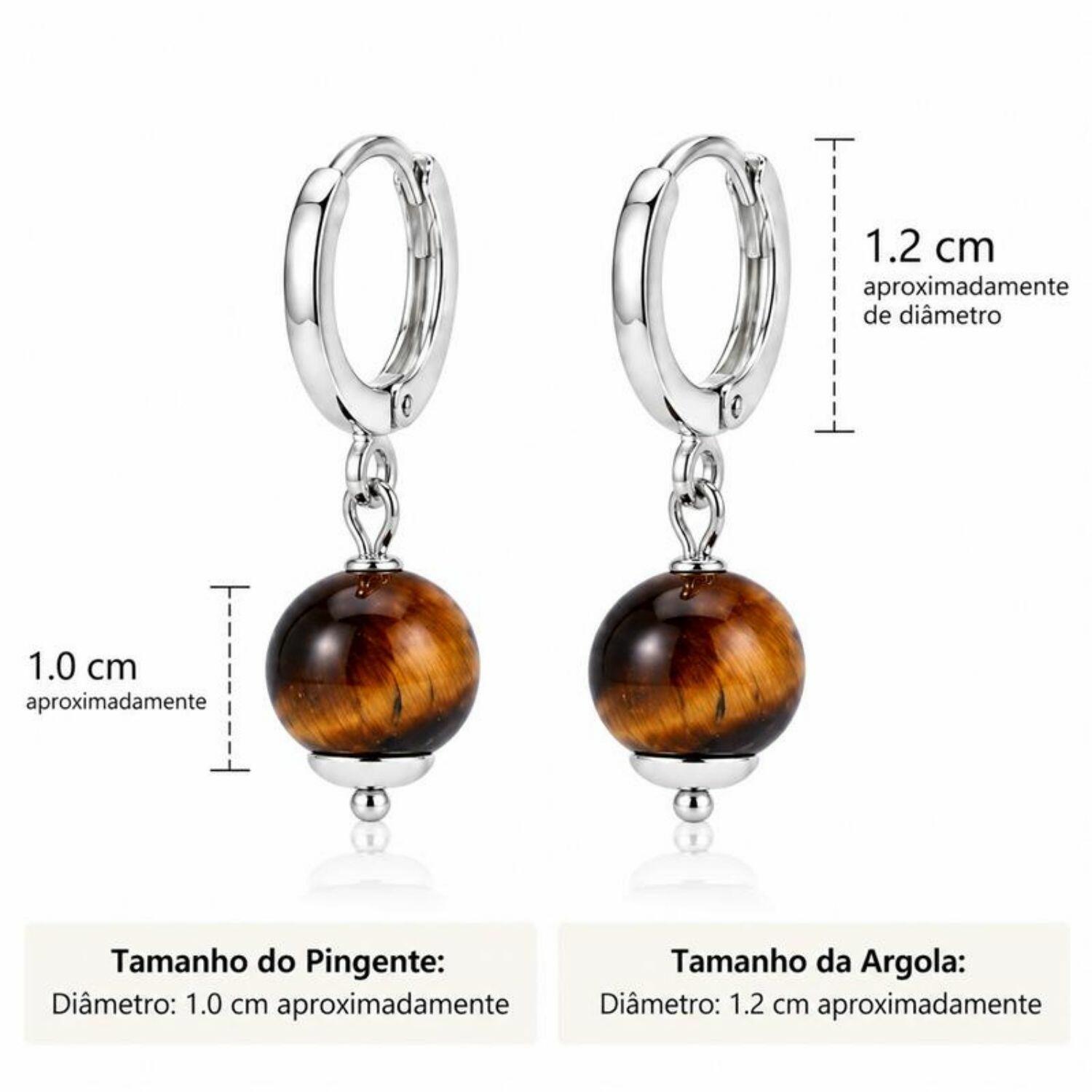 Brinco Argola Pedra Natural Olho de Tigre Banhado a Prata