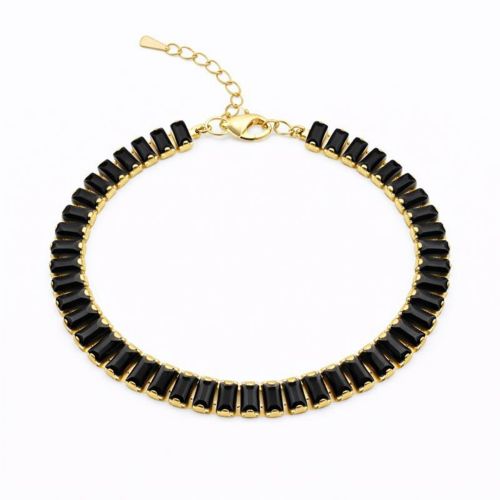 Pulseira Riviera Baguette Zirc�nia Negra Banhado a Ouro