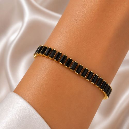 Pulseira Riviera Baguette Zirc�nia Negra Banhado a Ouro