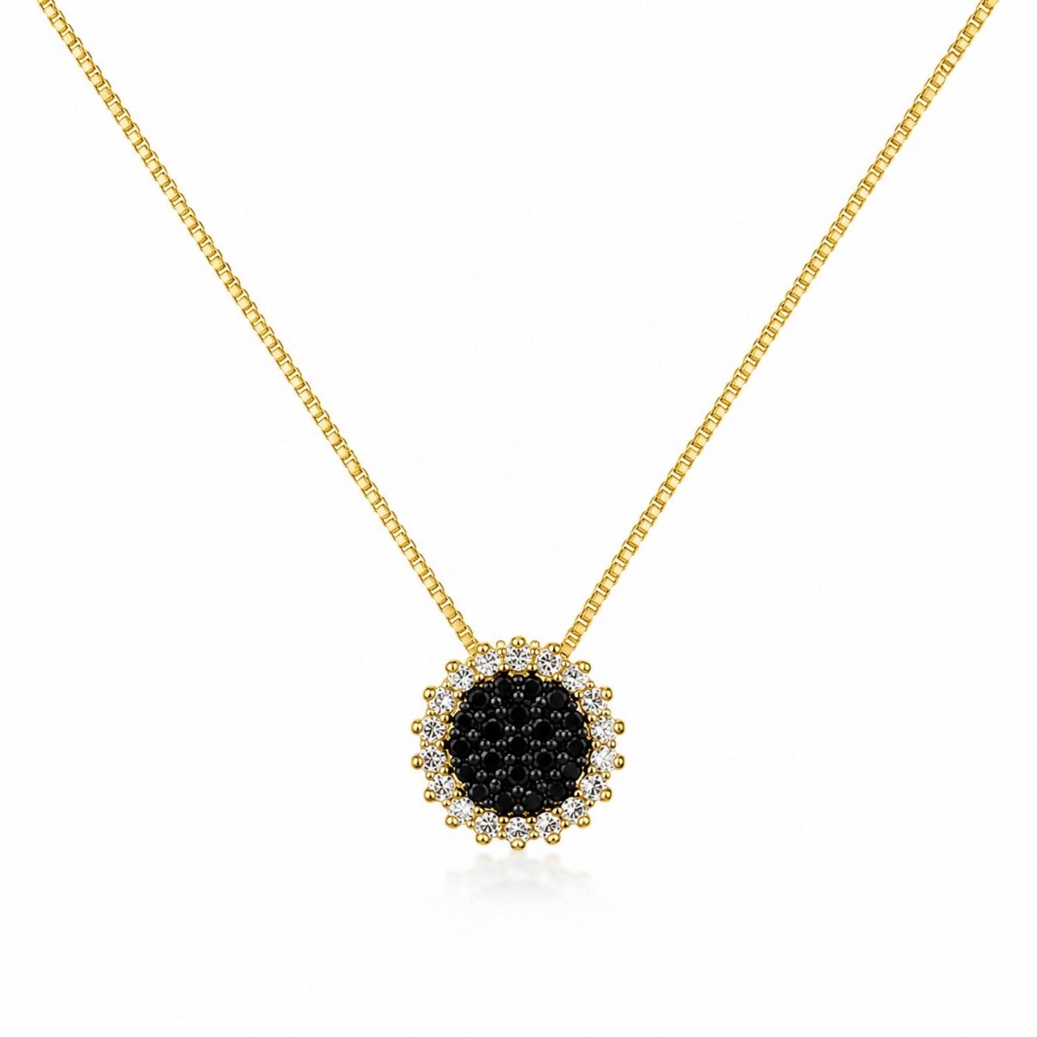 Colar Redondo Zircônia Cristal e Negra Banhado a Ouro