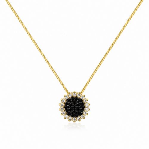 Colar Redondo Zircônia Cristal e Negra Banhado a Ouro