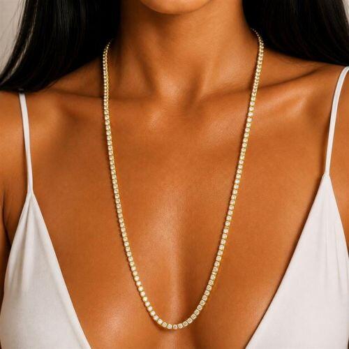 Colar 80 cm Riviera Zirc�nia Cristal Banhado a Ouro