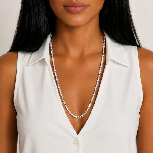 Colar 80 cm Riviera Zircônia Cristal Banhado a Prata