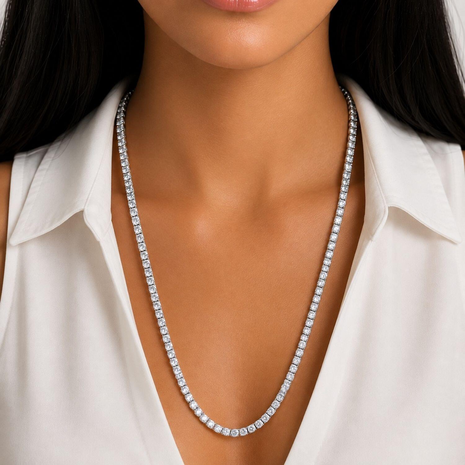 Colar 80 cm Riviera Zircônia Cristal Banhado a Prata