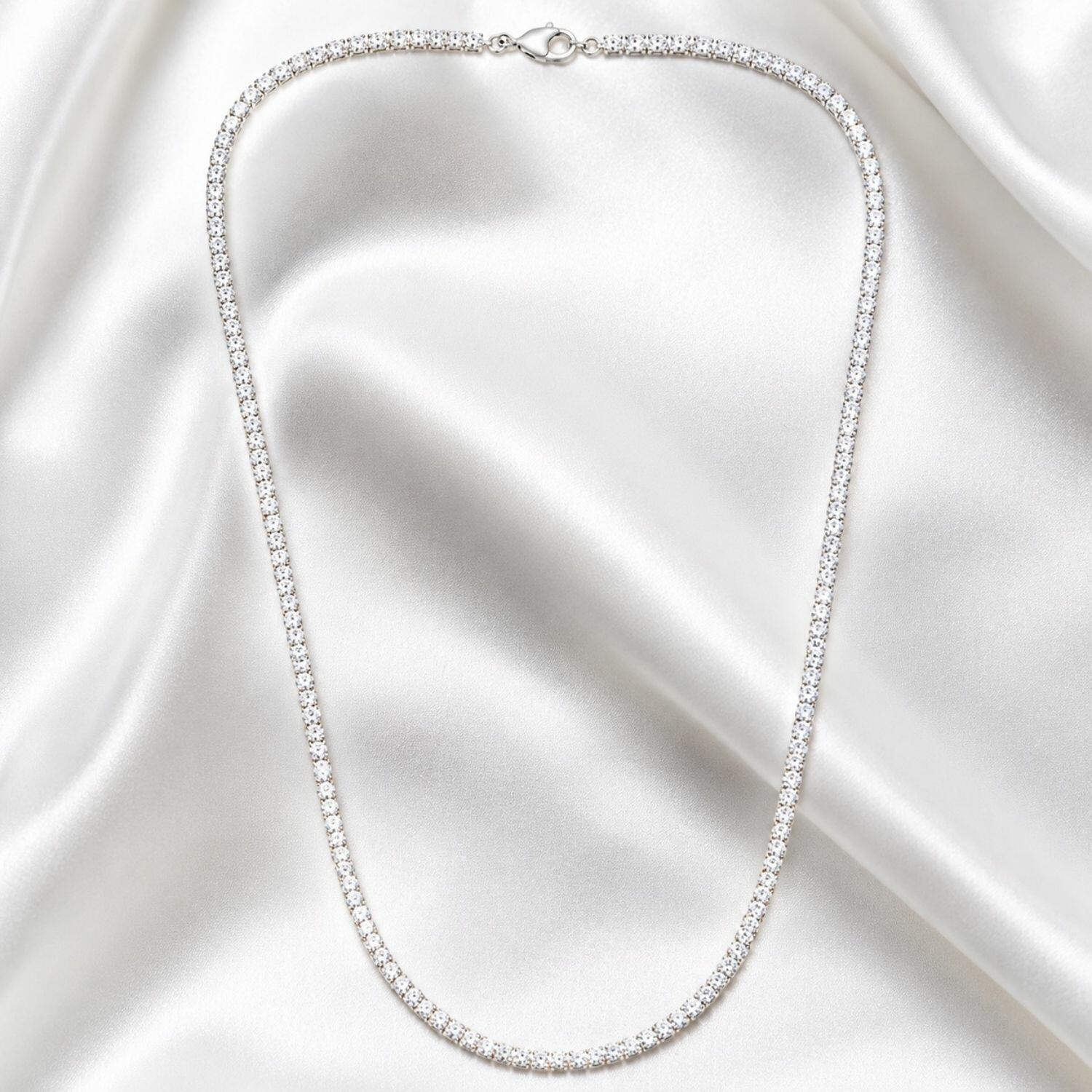 Colar 80 cm Riviera Zircônia Cristal Banhado a Prata