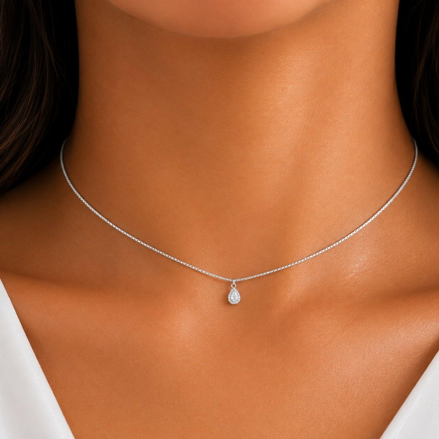 Choker Mini Gota Zircônia Cristal Banhado a Prata