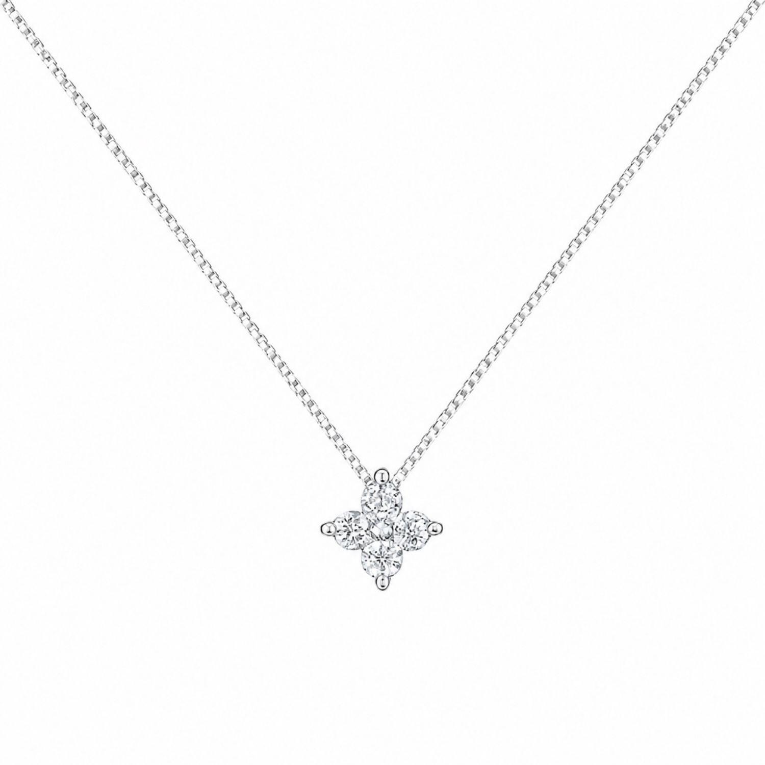 Colar Mini Flor 4 Pétalas Zircônia Cristal Banhado a Prata