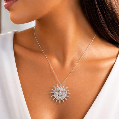 Colar Divino Espírito Santo Zircônia Cristal Banhado a Prata