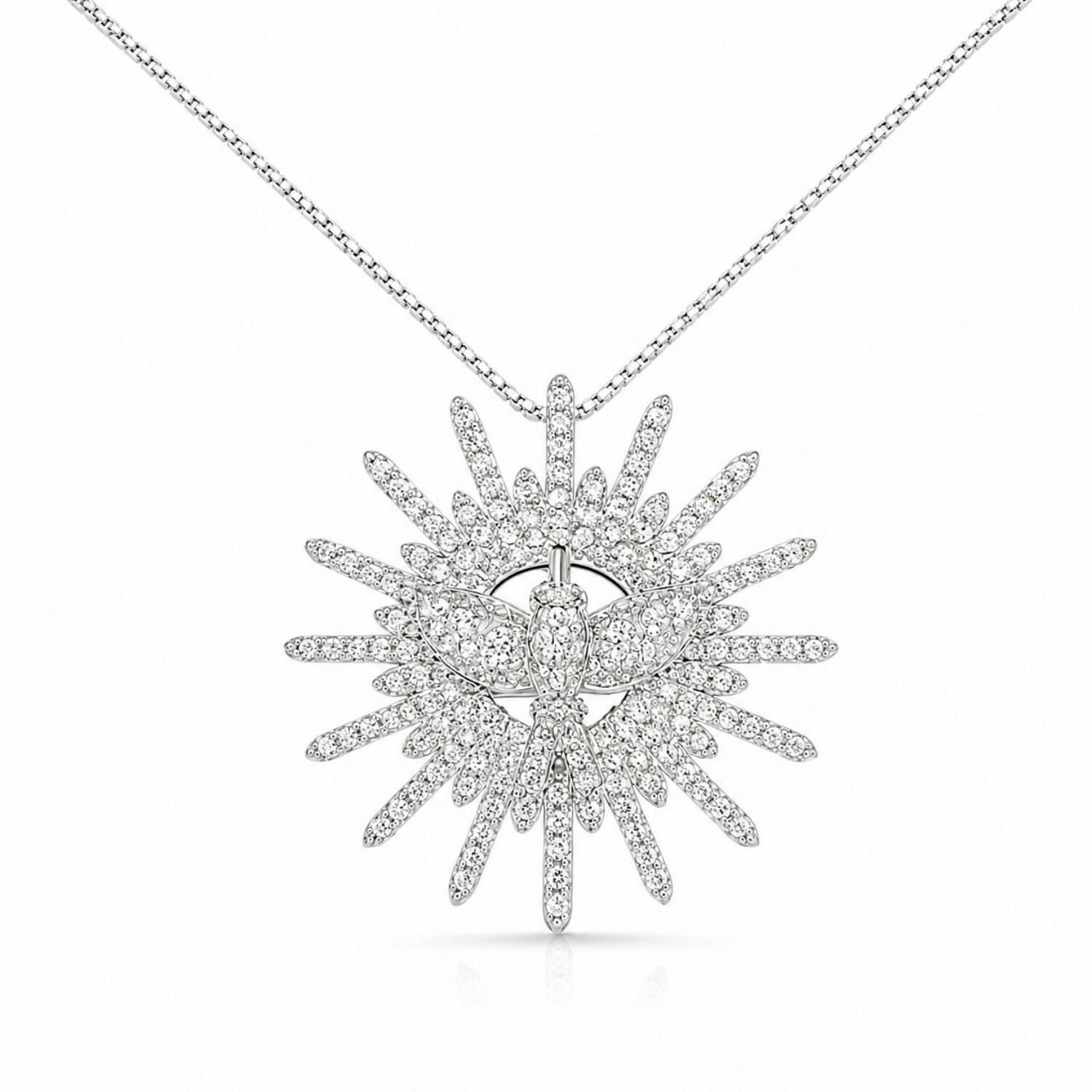 Colar Divino Espírito Santo Zircônia Cristal Banhado a Prata